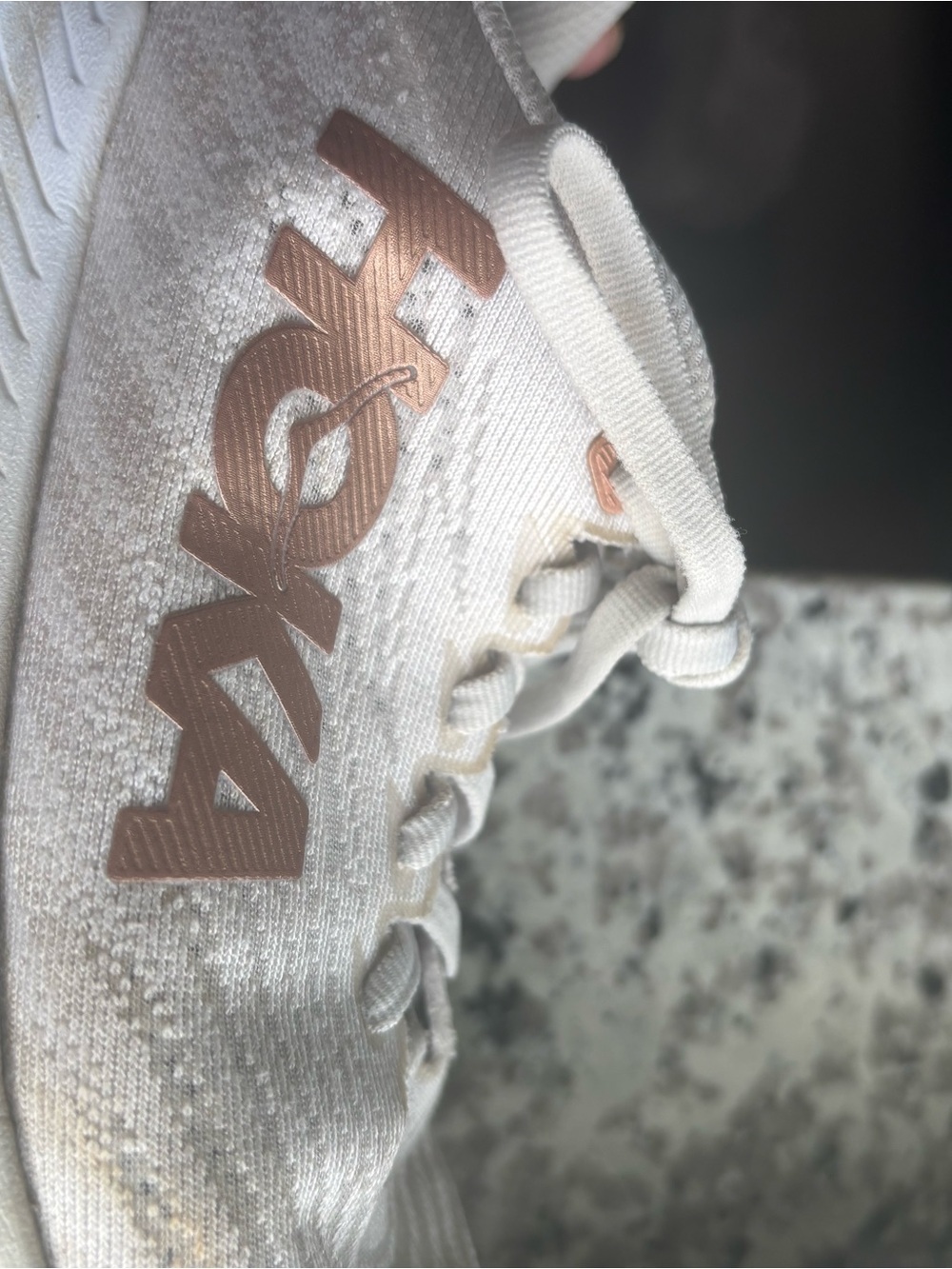 Hoka White Sneakers with Rose Gold Logo